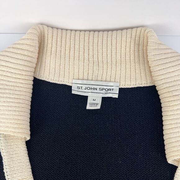 St John Sport Wool SANTANA Knit Black Cream Texture Button Front Long Cardigan M - Picture 8 of 13